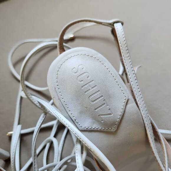 SCHUTZ White Vicki Ankle Wrap Tie Heel - Picture 2 of 6